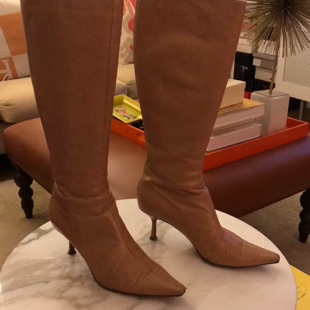 Tan Leather to the Knee pointed toe